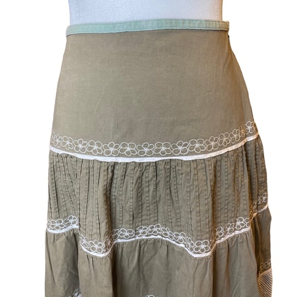 Vintage 80’s Prairie Skirt Large Drop Waist Multi Tiered Khaki and Ivory Retro - Picture 4 of 16